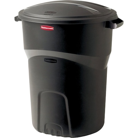 Rubbermaid Refuse Container, 32 gal Capacity, Plastic, Black, Friction Lid Closure 1793963