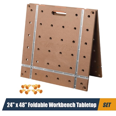 Powertec Arachni-Flex 24inx48in Foldable Workbench Tabletop Pre-drilled Dog Holes, Quick-Insert Locks 72034