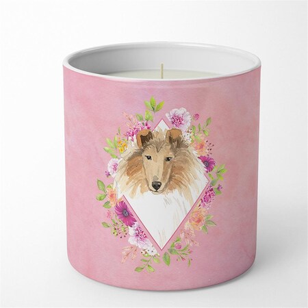 Carolines Treasures 10 oz Collie Pink Flowers Decorative Soy Candle CK4216CDL