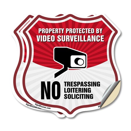 Signmission Video Surveillance Shield Sign Property, 12 inch X 12 inch, Vinyl Decal, 2PK SHI-D-2PACK-12-472