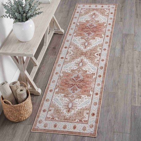 Jonathan Y Eleanor Vintage Medallion Border Non-Slip Machine-Washable Cream/Terra 2 ft. x 8 ft. Runner Rug VOR100G-28