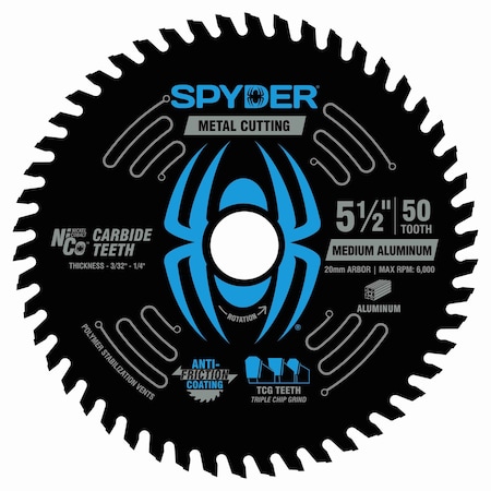Spyder 5-1/2-Inch 50-Tooth Saw Blade for Medium Aluminum 13520
