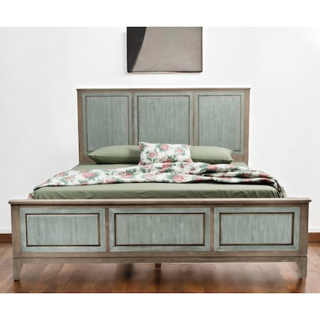 Homeroots Green Shiplap Texture Distressed Solid Wood King Bed Frame 571396