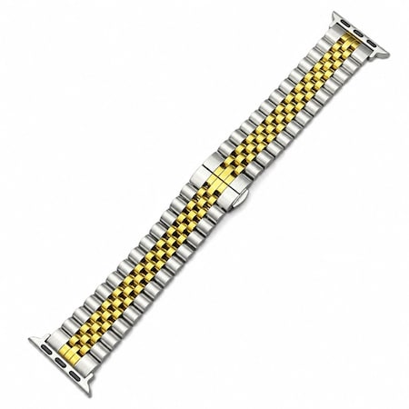 Elegani Steel & Yellow Gold Classic Multi-Link Stainless Steel Band Compatible with Apple Watch 46mm HC5LSB-SYGD-46mm
