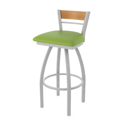Holland Bar Stool Co Revelle 30in Swivel Bar Stool with Anodized Nickel Finish, Medium Back and Canter Kiwi Green Seat 881