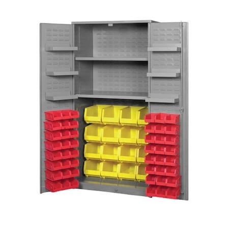 Pucel Flush Door Bin Cabinet, 64 Bins, 36 in W x 78 in H x 24 in D, Light Blue HDBC-3672-26-64-L