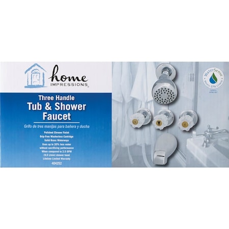 Home Impressions Chrome 3-Handle Acrylic Knob Tub & Shower Faucet F3010505CP-JPA3
