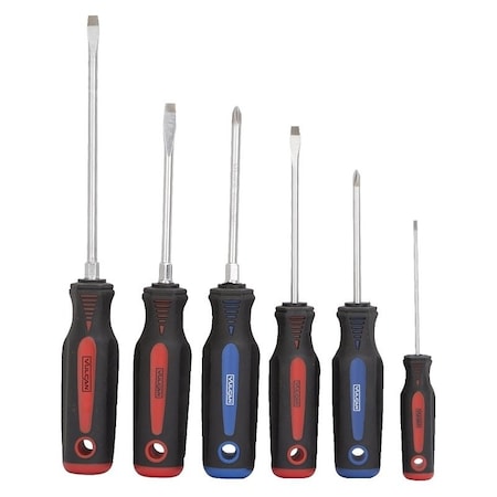 Vulcan Screwdriver Set, 6-Piece, Chrome Vanadium Steel, Chrome, Black & Blue/Black & Red Handle SD-SET-6