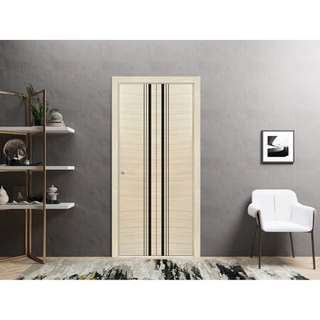 Sartodoors Sliding Closet Bi-fold Doors, Planum 0011 Natural Veneer and Aluminum Strips, Sturdy Tracks Molding PLANUM0011BF-SHP-36