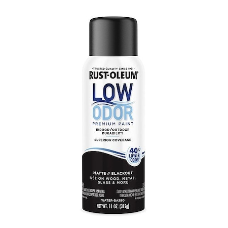 Rust-Oleum Low Odor Spray Paint, Water-Based, Alkyd, Blackout, Matte 388279