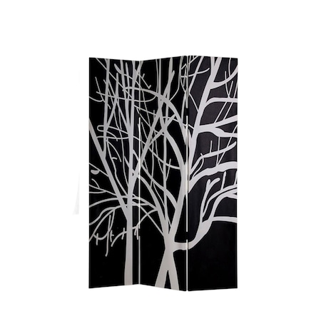 Homeroots 72" Black And White Canvas Folding Three Panel Screen Room Divider 274755
