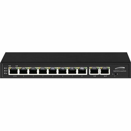 Speco Technologies 10-port switch, 8-port PoE Full Gigabit, 802.3 af/at, PoE Watchdog P8S10G