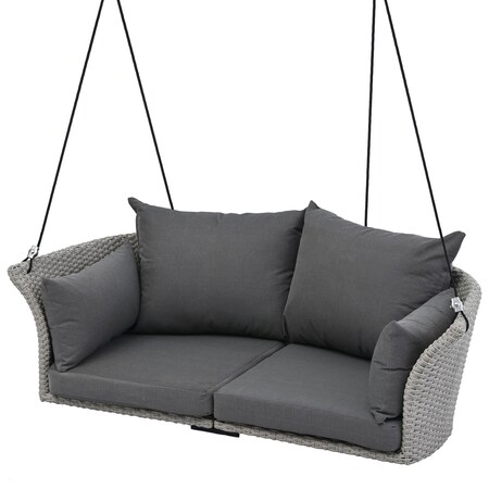 Homeroots 44" Gray Metal Outdoor Swing Chair with Gray Cushion 653872