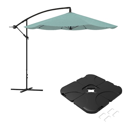 Pure Garden 10 ft Cantilever Patio Umbrella with 220lb Base and Light Green Canopy 50-LG1047B