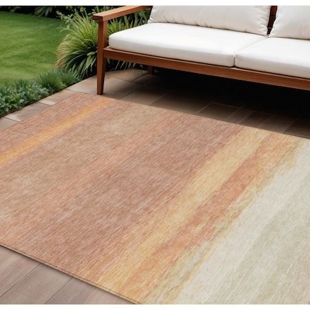 Homeroots 8' X 10' Salmon Striped Washable Indoor Outdoor Area Rug 608514