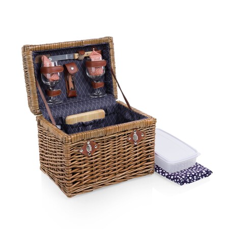 Picnic Time Family Of Brands Napa Wine & Cheese Picnic Basket, Adeline Collection - Deep Purple with Coral Pattern 215-19-320-000-0