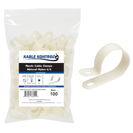 Kable Kontrol Cable Clamp, Nylon 6/6, 1/4 in Bundle Dia., Natural, 0.787 in L, 100 PK CCUC1-025-100-NATURAL