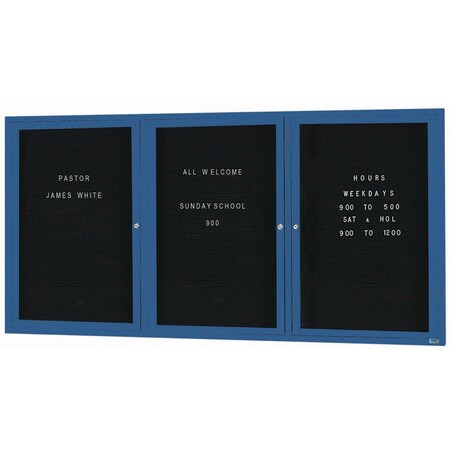 Aarco Enclosed Letter Board Directory w/ Powder Coated Blue Aluminum Frame, 48''Hx96''W, 3 Doors ADC4896-3B