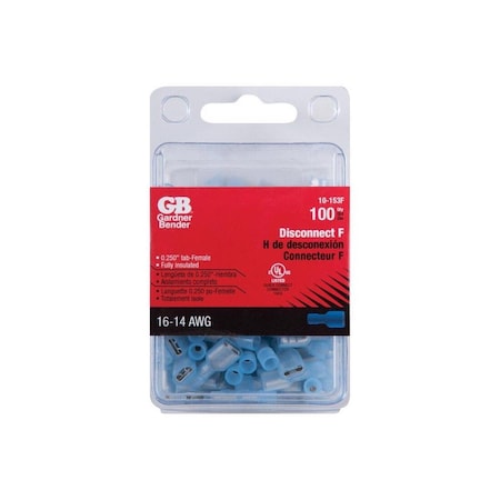 Gb Female Disconnect 16-14 Ga. Insulated Wire Blue Blue, 100PK 10-153F