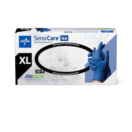 Medline SensiCare Ice Powder-Free Nitrile Exam Gloves with SmartGuard Film, Size XL, 230PK MDS6804H