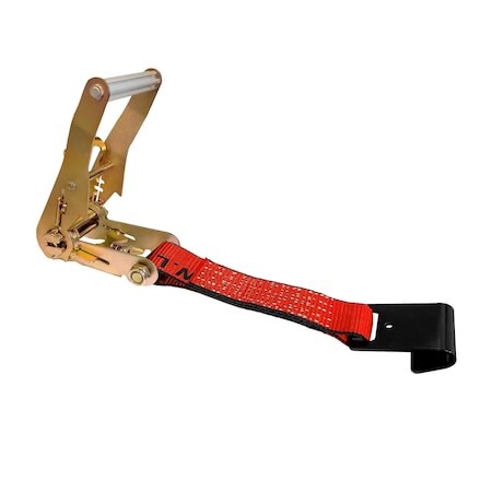 Tie 4 Safe 2'' x 12'' Fixed End w/ Ratchet and Flat Hook. WLL: 3,333 LBS Red RT04CK-501S-MH11-R-C-1