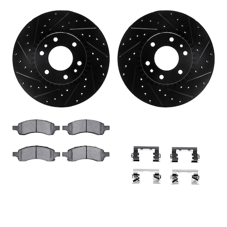 Dynamic Friction Co DFC Brake Rotor Drilled & Slotted - Black- w/Ultimate Duty Brake Pad & HW Kit 8412-48031