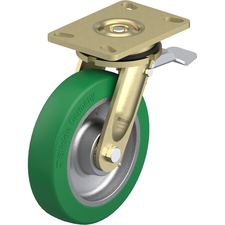 Blickle Swivel Plate Caster, PU, 8", Brake, Caster Wheel/Tread Material: Cast Iron/Polyurethane Elastomer LS-GST 200K-16-ST