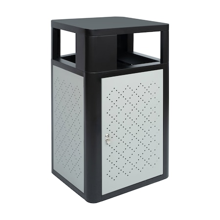 Flash Furniture Brooks 31.4G Steel Trash Can w/Locking Access Door and Removable Inner Fiberglass Bin, Black/Silver UB-OTB-67W-BLK-SLV-GG