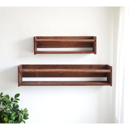 Homeroots Set Of Two Brown Wood Wall Mounted Floating Shelves 634535