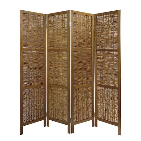 Homeroots 67" Brown Folding Four Panel Screen Room Divider 415089