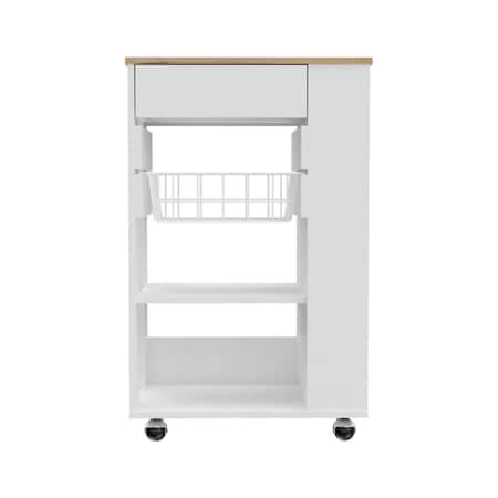 Homeroots White and Brown 22in Rolling Kitchen Cart With Storage 477881