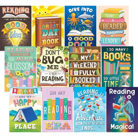 Teacher Created Resources Reading Is Fun Small Poster Pack, 12-Piece Set 6629