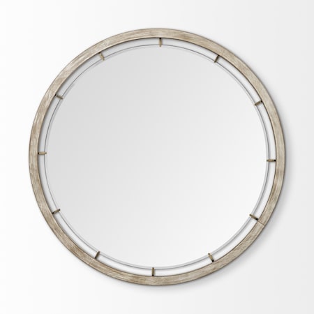 Homeroots 54" Brown Round Wood And Metal Framed Accent Mirror 376422