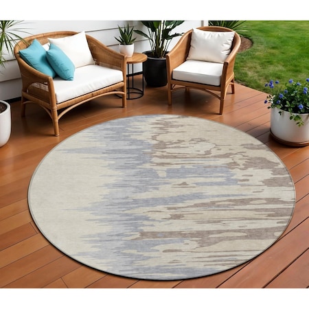 Homeroots 8' Beige Brown And Gray Round Abstract Washable Indoor Outdoor Area Rug 601172
