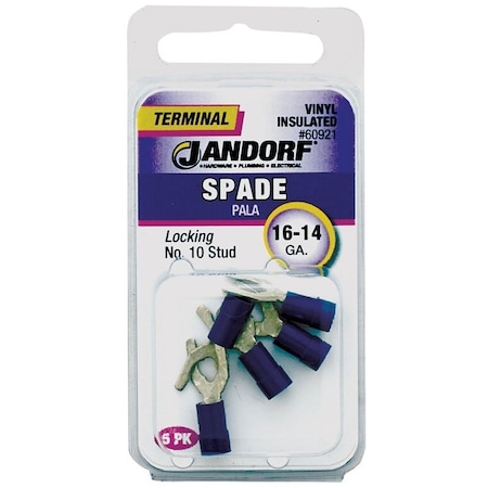 Jandorf Spade Terminal, 600 V, 16 to 14 AWG Wire, #10 Stud, Vinyl Insulation, Copper Contact 60921