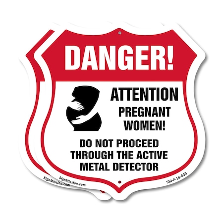 Signmission Pregnant Women Shield Sign Danger! Atten, 18 inch X 18 inch, Plastic Sign, 2PK SHI-P-2PACK-18-433
