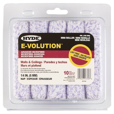 Hyde Mini Roller Cover, 1/4 in Thick Nap, 4 in L, 10/PK, 10PK 47316