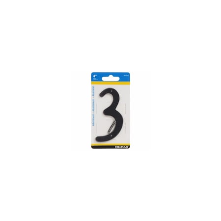 Hillman House Address Number 3, Nail-On, Black Finished Aluminum, 4-In. 841622
