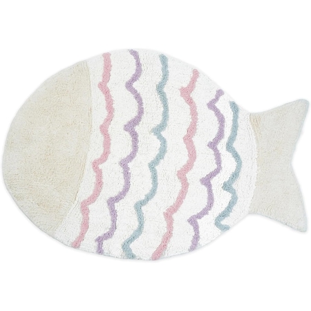 Homeroots 32" White Pink And Purple Cotton Fish Shaped Youthful Bath Rug 634901