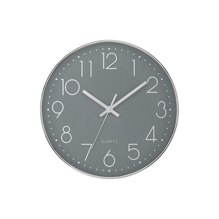 Monarch Specialties Clocks, 12-in. Round, Wall Clock, Grey Face, Silver Frame, Contemporary, Modern I 9107