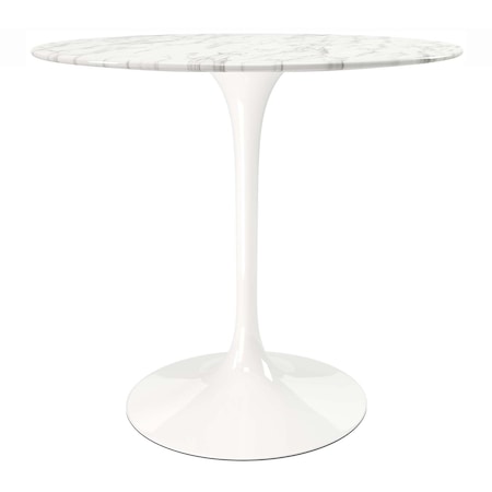 Homeroots 32" White Rounded Marble And Metal Pedestal Base Dining Table 520849