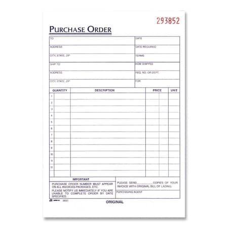 Adams Business Forms Multipart Purchase Order Pad, Three Part Carbonless, 5.56 x 8.44, 50 Forms Total TC5831