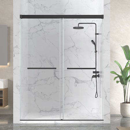 Anzzi 76 in. x 44-48 in. Frameless Sliding Shower Door in Matte Black , 3/8in 10mm Tempered Clear Glass SD-AZ21-01MB