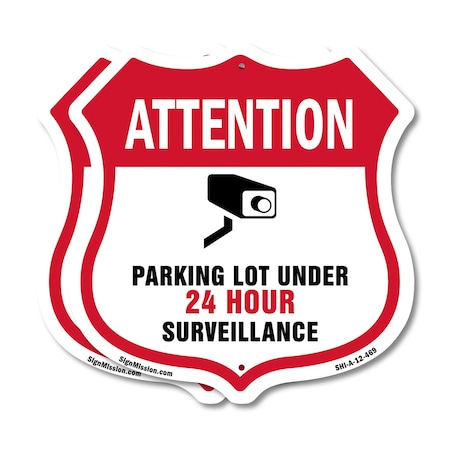 Signmission Video Surveillance Shield Sign Attention, 12 inch X 12 inch, Aluminum Metal Sign, 2PK SHI-A-2PACK-12-469