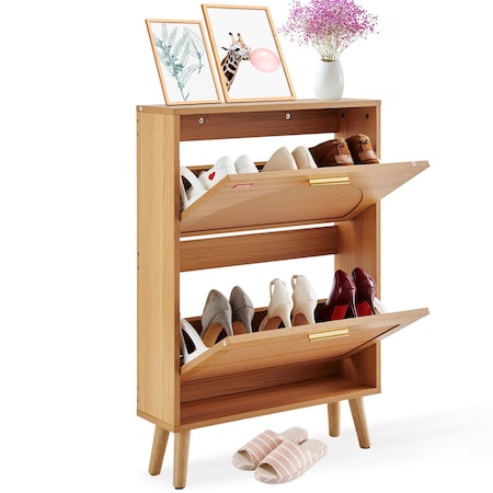 Vevor Shoe Cabinet with 2 Flip Drawers Rattan Shoe Storage Cabinet for Entryway HZR001