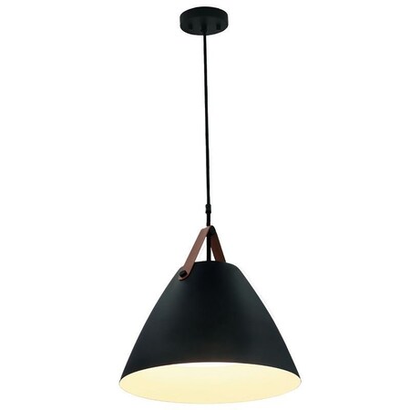 Westgate 14in NORDIC DESIGN PENDANT WITH LEATHER STRAP 4FT SUSP. CORD 25W 1400LM 5CCT CR90 BK, Black LCFN-MCT5-BK