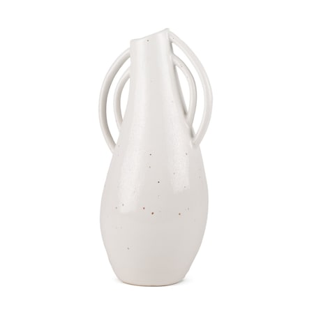 Homeroots 14" Off White Speckle Ceramic Amphora Table Vase 608344