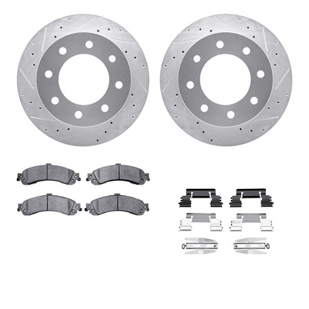 Dynamic Friction Co DFC Brake Rotor - Drilled & Slotted - Silver- Heavy Duty Brake Pad includes Hardware 7412-48033