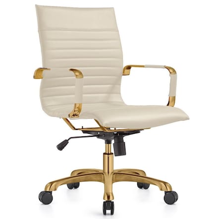 Leisuremod Harris Faux Leather Office Chair with Gold Frame, Tan HOG19TL