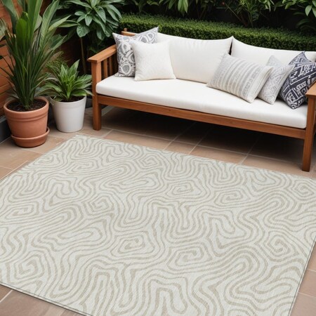 Homeroots 9' X 12' Ivory And Beige Abstract Washable Indoor Outdoor Area Rug 599728